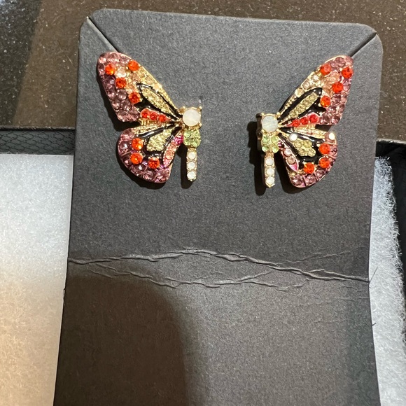 Jewelry - BUTTERFLY MULTI COLORED CRYSTAL PIERCED EARRINGS